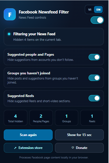 Facebook Newsfeed Filter screenshot